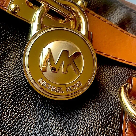 Michael Michael Kors Leather Hamilton Logo Tote Satchel Signature Monogram Bag - Picture 4 of 12